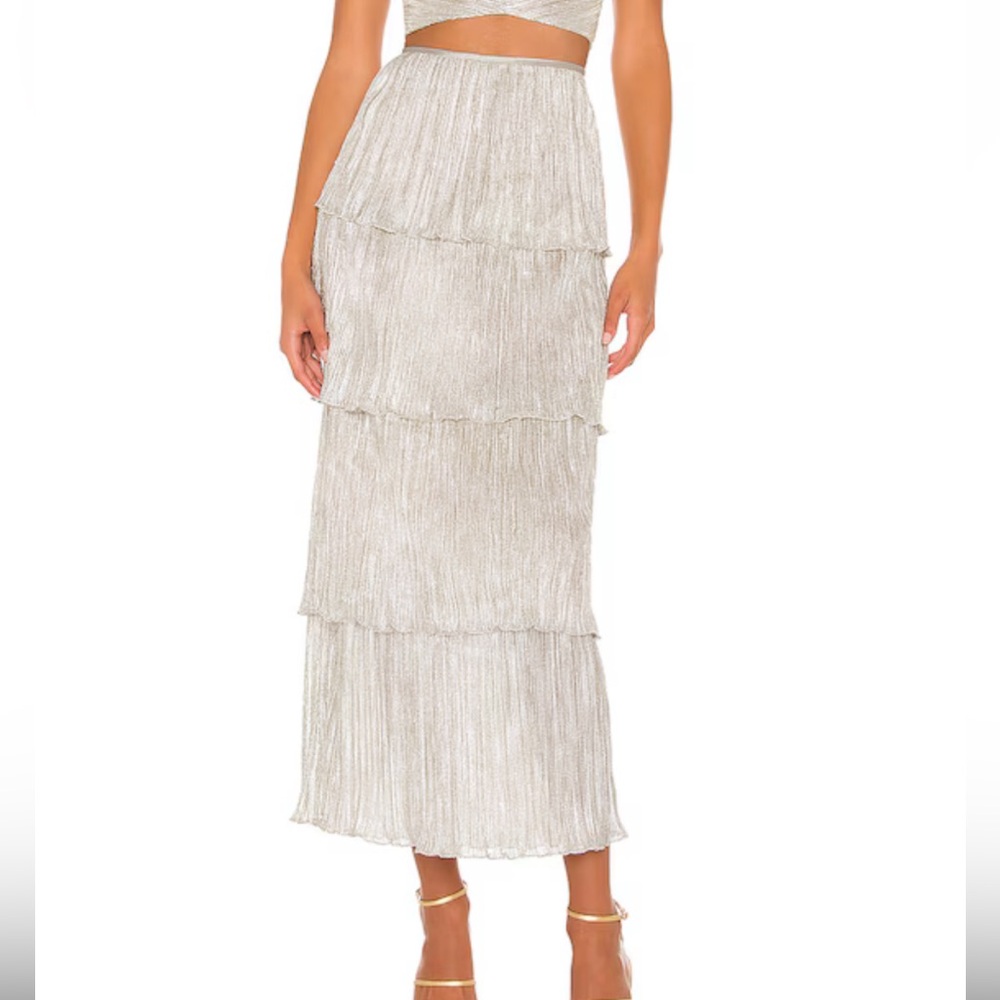 Revolve Saylor Gianna Platinum Silver Tiered Maxi Skirt size XS